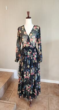 Spy Zone Exchange Women's Maxi Dress Floral Sheer Romantic SZ Small